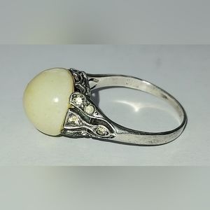 Antique Art Deco Sterling Silver Faux Pearl W/12 Chips Ring Signed Fichson?